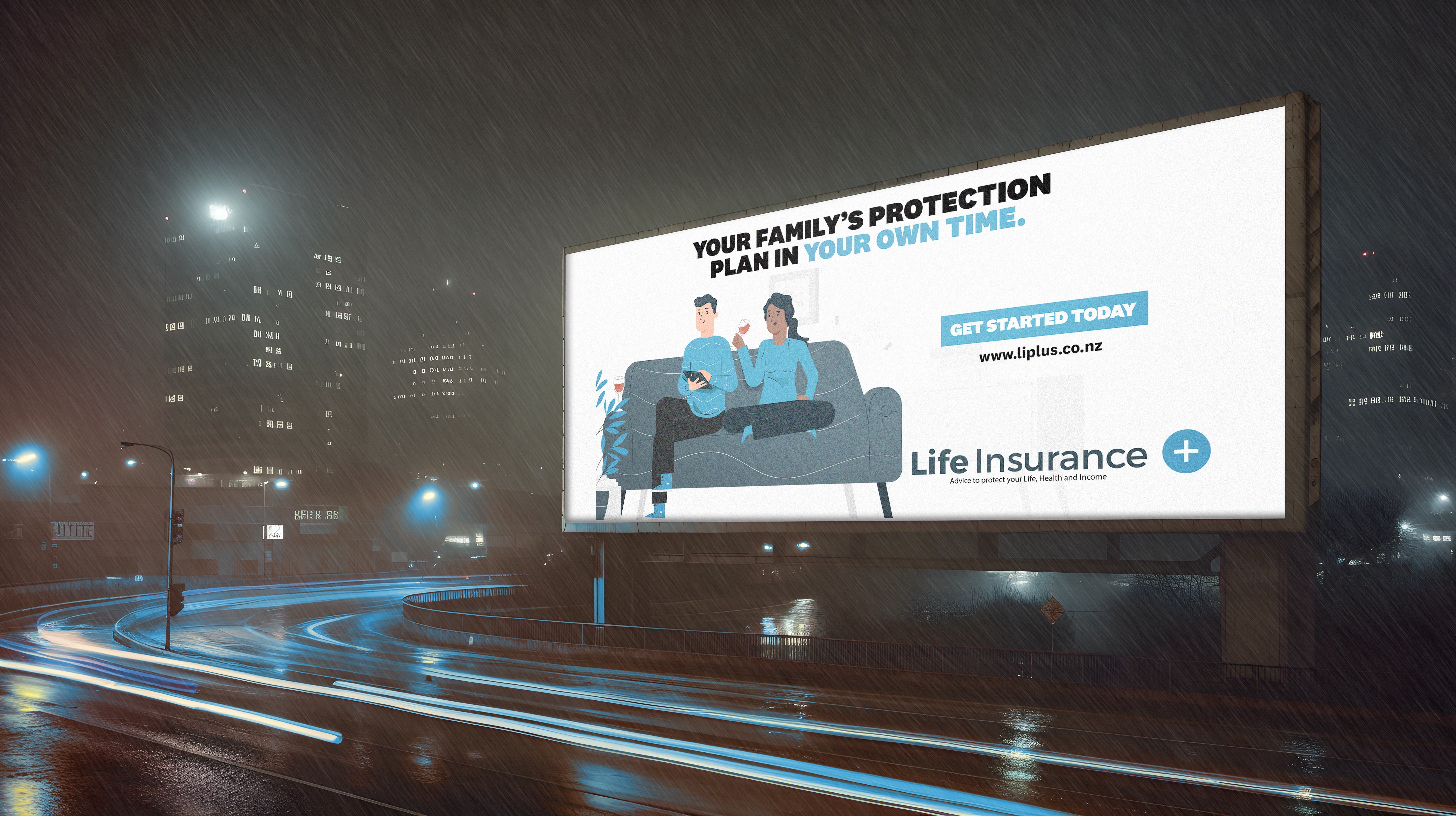 Life Insurance Plus billboard with illustration